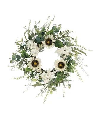 Puleo Sunflower and Hydrangea Floral Spring Wreath, 24"