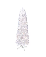 Puleo 7.5FT Pre-Lit White Pencil Nebraska Fir Artificial Christmas Tree