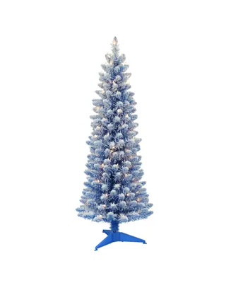 Puleo 4.5FT Pre-Lit Flocked Fashion Pencil Artificial Christmas Tree