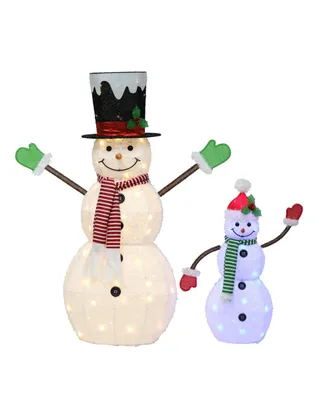 Puleo Lighted Snowmen with 100 Lights 2 Piece Set