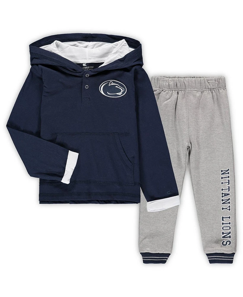 Toddler Boys Colosseum Navy and Heathered Gray Penn State Nittany Lions Poppies Hoodie Sweatpants Set