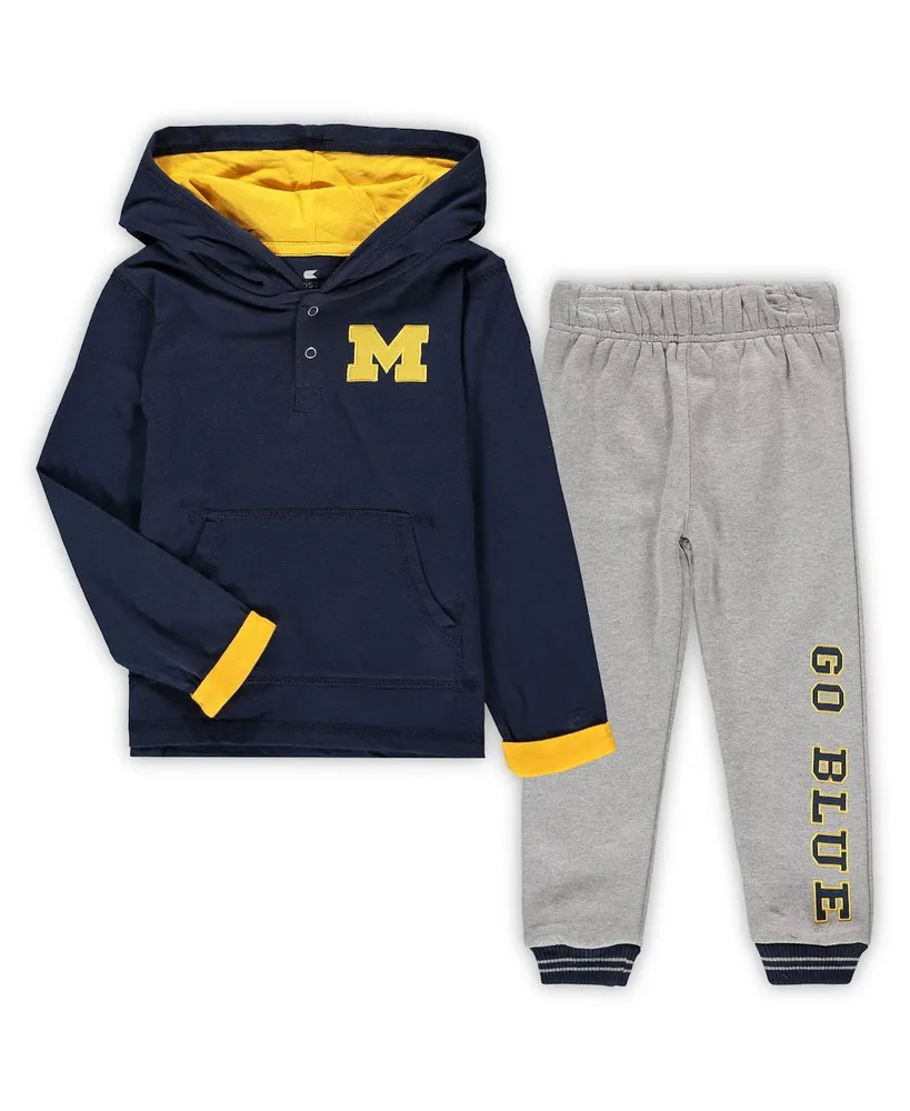 Toddler Boys Colosseum Navy and Heathered Gray Michigan Wolverines Poppies Hoodie Sweatpants Set