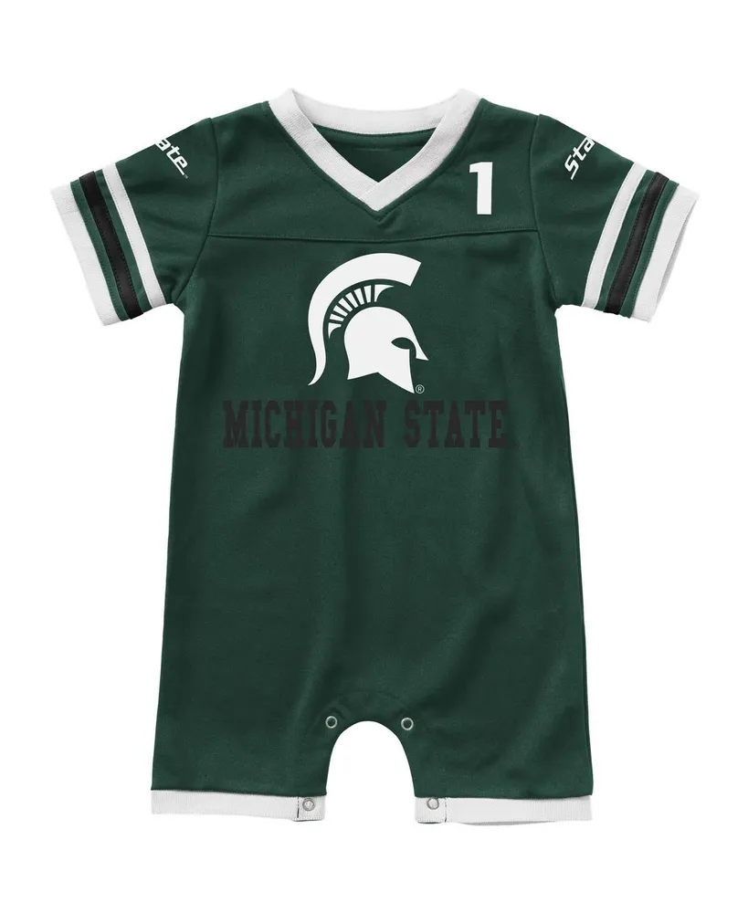 Newborn and Infant Boys Girls Colosseum Green Michigan State Spartans Bumpo Football Logo Romper