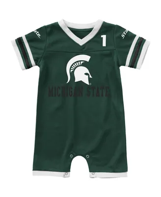 Newborn and Infant Boys and Girls Colosseum Green Michigan State Spartans Bumpo Football Logo Romper