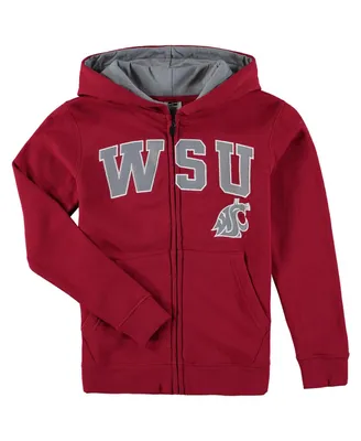 Youth Boys Crimson Washington State Cougars Applique Arch and Logo Full-zip Hoodie