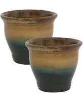 Sunnydaze Decor 11 in Studio Glaze Ceramic Planter - Forest Lake Green - Set of 2