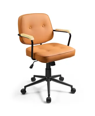 Costway Pu Leather Office Chair Adjustable Swivel Leisure Desk Chair