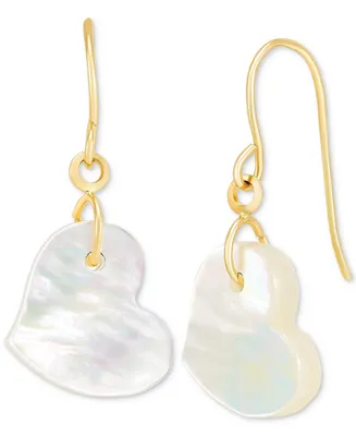 Mother-of-Pearl Heart Drop Earrings in 14k Gold