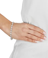 Arabella Cultured Freshwater Button Pearl (4 - 4-1/2mm) & Cubic Zirconia Link Bracelet in Sterling Silver