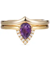 2-Pc. Set Garnet (5/8 ct. t.w.) & White Topaz (1/20 ct. t.w.) V Halo Ring & Fitted Band in Gold-Plated Sterling Silver (Also in Amethyst)