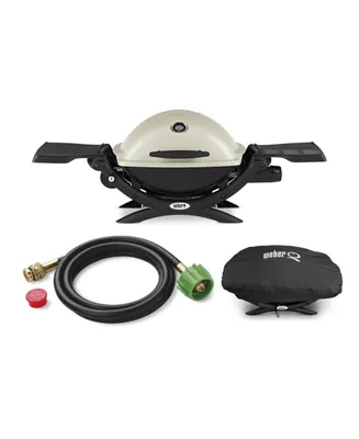 Weber Q1200 Liquid Propane Grill Titanium With Adapter Hose And Grill Cover