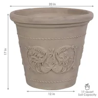 19.5-Inch Arabella Large Plant Pot - Polyresin Round Outdoor Planter with Drillable Drainage Holes - Pack