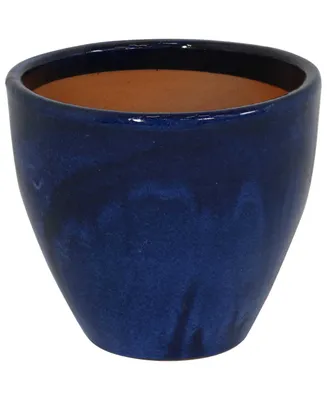 Large Ceramic Planter - Indoor or Outdoor Plant Pot with Drainage Holes - Imperial Blue Glaze Finish - 13" - Resort