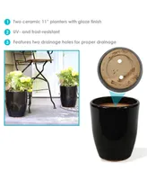 Set of 2 Captivating Vista Ceramic Planters - Outdoor/Indoor Planter Pots with Drainage Hole for the Porch, Sunroom, or Yard - 11.5-Inch - Obsidian