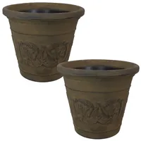 Arabella 19.5" Double-Walled Polyresin Outdoor Planter - Fade-Resistant Beige Finish - Set of 2