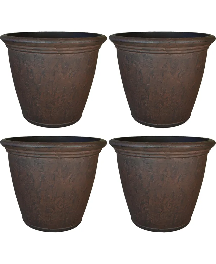 Anjelica 24" Double-Walled Polyresin Outdoor Planter with Uv-Resistant Rust Finish - Set of 4