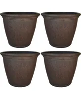 Anjelica 24" Double-Walled Polyresin Outdoor Planter with Uv-Resistant Rust Finish - Set of 4