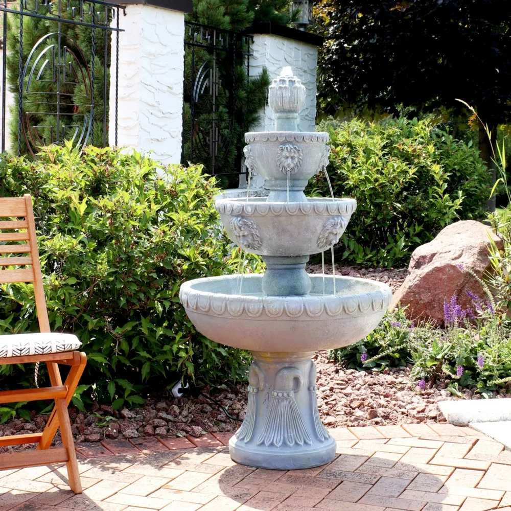 Sunnydaze Decor Lion Head Fiberglass Outdoor 4-Tier Water Fountain
