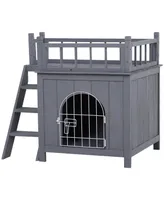 PawHut 2-Story Indoor/Outdoor Wood Cat Dog House Shelter