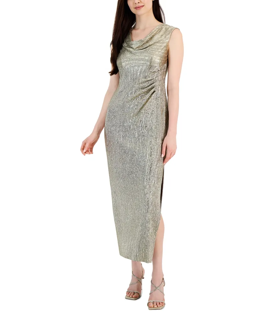 Connected Petite Cowlneck Metallic Gown