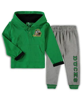 Toddler Boys Colosseum Green, Heathered Gray Oregon Ducks Poppies Hoodie and Sweatpants Set