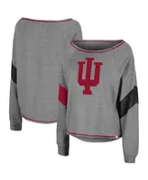 Women's Colosseum Heathered Gray Indiana Hoosiers Amped Chevron Stripe Raglan Boat Neck Pullover Sweatshirt