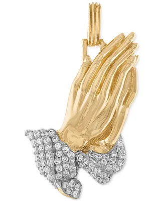 Esquire Men's Jewelry Cubic Zirconia Two-Tone Praying Hands Pendant in Sterling Silver & 14k Gold-Plate, Created for Macy's