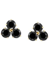 Onyx Trillium Flower Stud Earrings in 14k Gold