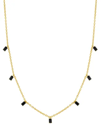 Onyx Baguette Dangle 18" Collar Necklace in 14k Gold-Plated Sterling Silver