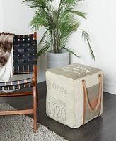 Rosemary Lane Canvas Pouf with Leather Handles, 20" x 20" x 19"
