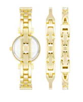 Anne Klein Women's Gold-Tone Alloy Bangle with Crystals Fashion Watch 24mm and Bracelet Set - Gold