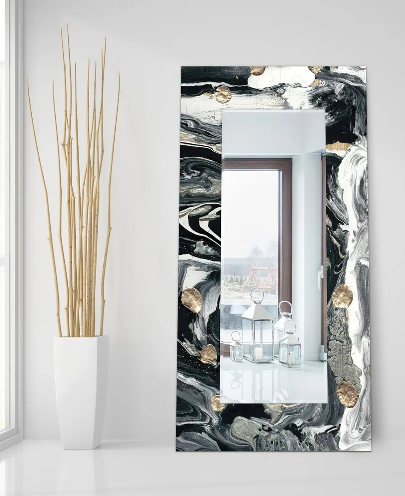 Empire Art Direct 'Ebony' Rectangular On Free Floating Printed Tempered Art Glass Beveled Mirror, 72" x 36" - Black, Gold