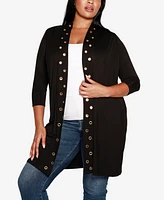 Belldini Plus Grommet-Trim Duster Cardigan