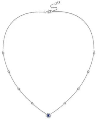 Sapphire (1/3 ct. t.w.) & Diamond (1/10 ct. t.w.) Halo Pendant Necklace in Sterling Silver, 17" + 1" extender