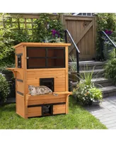 Cat House Outdoor 3-Tier Kitty Shelter, Weather Resistant Escape Door