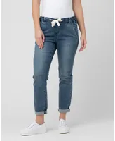 Maternity Comfy Denim Jogger with Tie Blue