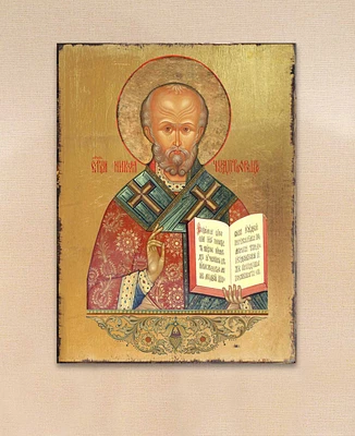 Designocracy Icon Saint Nicholas Wall Art on Wood 16"