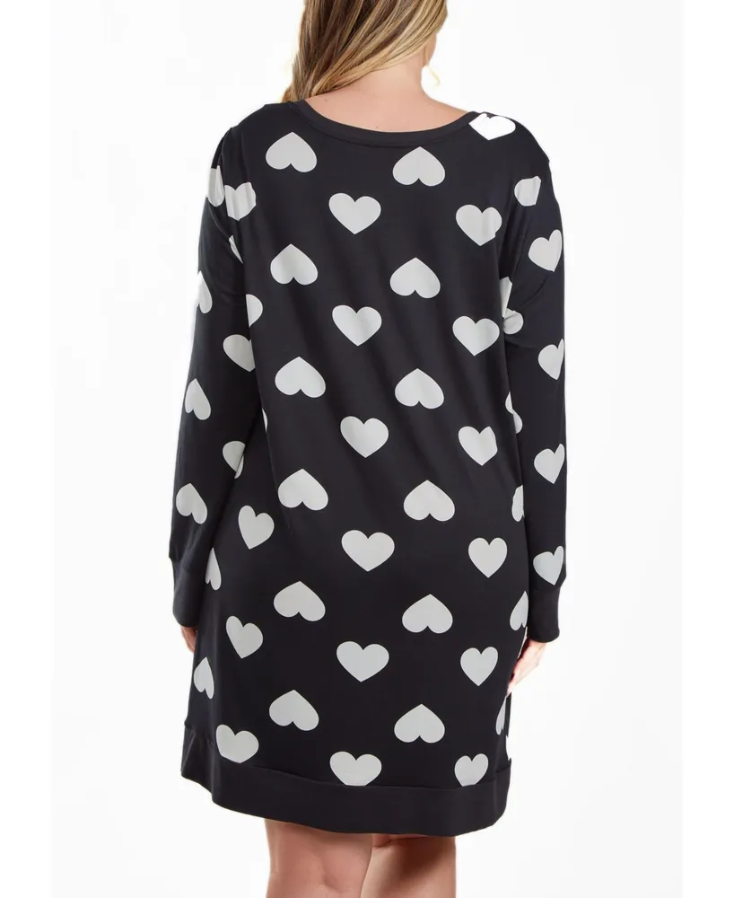 iCollection Kind Heart Plus Modal Sleep Top or Dress with Button Down Comfy Cozy Style - Cream