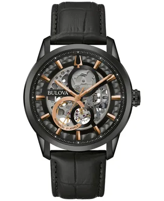 Bulova Men's Automatic Sutton Black Leather Strap Watch 43mm, A Macy's Exclusive