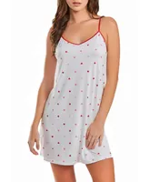 iCollection Women's Kyley Heart Print Pull Over Chemise with Adjustable Straps - White