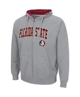 Men's Colosseum Heathered Gray Florida State Seminoles Arch and Logo 3.0 Full-Zip Hoodie