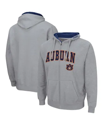 Men's Colosseum Heathered Gray Auburn Tigers Arch and Logo 3.0 Full-Zip Hoodie