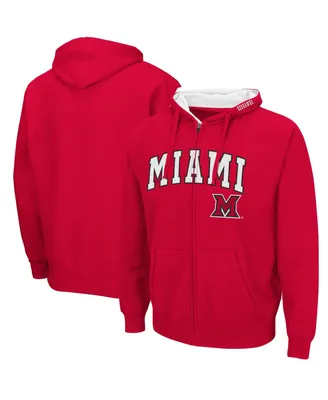 Men's Colosseum Red Miami University RedHawks Arch and Logo 3.0 Full-Zip Hoodie