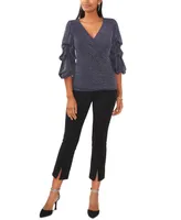 Msk Women's Glitter-Knit Tiered-Sleeve Surplice Top