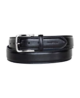 Nautica Men's Inlay Logo Signature Double Stitch Leather Belt