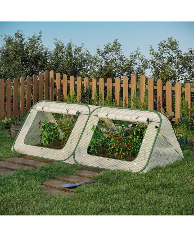 Outsunny Pop Up Mini Greenhouse w/ Roll Up Doors & Pe Cover, 95" x 47" x 30"