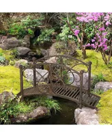 Outsunny Metal Garden Bridge 3.3', Safety Railings, Outdoor Decor for Pond