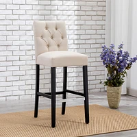 29" Upholstered Linen Fabric Tufted Bar Stool Chair