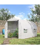 Outsunny Large Polytunnel Hot House/ Nursery with 6 Roll-Up Windows, White