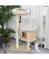 PawHut Indoor Cat Activity Tower Condo w/ Soft Cushion & Multiple Play Areas